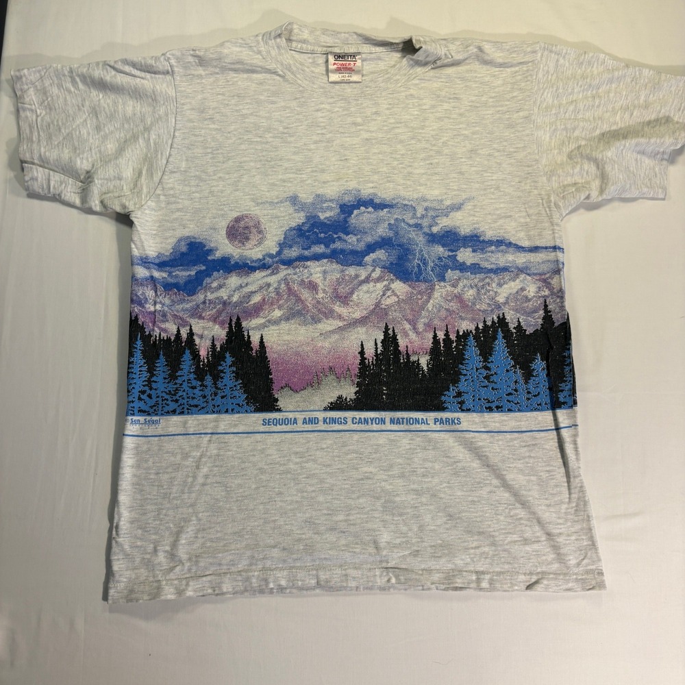 Vintage 1990 San Segal Sequoia Kings Canyon National Parks T-Shirt Oneita L USA